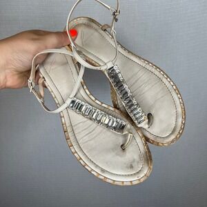 Brian Atwood Embellished Thong‎ Sandals Size 6.5 Beige Leather Dress Shoes